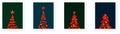 Red polygonal Christmas tree symbols. Merry Christmas and Happy New Year Set of greeting cards