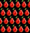 Red polygonal pears seamless pattern on a black background. Trendy 8bit flat style