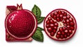 Red Pomegranate Cross Stitch Pattern Isolated on White Background with Green Leaves Royalty Free Stock Photo