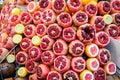 Red pomegranate fruit at street market, Istanbul. Royalty Free Stock Photo