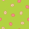 Red Pomegranate Fruits and Lychee Berries Digital Paper. Garnet and Litchi on Green Background.