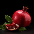 Vibrant Pomegranate With Green Leaves: Photorealistic Organic Art