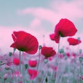 Wild poppy flowers on blur sky background. Royalty Free Stock Photo