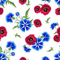 Red poppies and blue cornflowers.