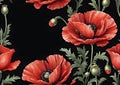 Red poppies close-up on a black background. Watercolor illustration, poster, wallpaper. Generative AI Royalty Free Stock Photo