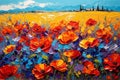 Red poppies flower field, abstract oil painting bright flowers Royalty Free Stock Photo