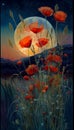 Red Poppies and Full Moons: A Tribute to World War One through Pamela Design and Sunset Cosmos Royalty Free Stock Photo