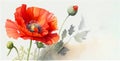 Red poppies on a light background in watercolors. Minimalist banners, space for text, generative AI content.