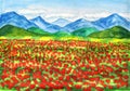 Red poppies meadow, painting