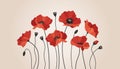 Red poppies on neutral beige background. Vector illustration suitable for Remembrance Day or Victory Day projects.