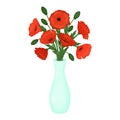 Red poppies in a vase. flowers on a white background. Isolated object on a white background. Cartoon style. Element for packaging Royalty Free Stock Photo