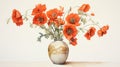 Hyperrealistic Watercolor Painting Of Orange Poppies In A Beige Vase Royalty Free Stock Photo