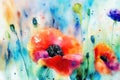 Red poppies watercolor abstract background, poppies flowers artistic background. Generative AI