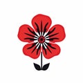 Red Poppy Flower Logo: Japanese Woodblock Print Style
