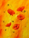 Red poppy on orange background. Red poppies. Royalty Free Stock Photo