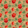 Red poppy vector on light brown background. Floral seqmless pattern Royalty Free Stock Photo