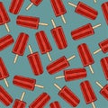 Red popsicles on teal background seamless pattern