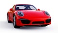 Red Porsche 911 three-dimensional raster illustration on a white background. 3d rendering.