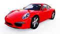 Red Porsche 911 three-dimensional raster illustration on a white background. 3d rendering.