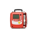 Red portable automated external defibrillator device with screen and handle Royalty Free Stock Photo