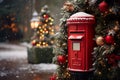 Red Post Box in Snow at Christmas. Mail Santa Royalty Free Stock Photo