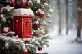 Red Post Box in Snow at Christmas. Mail Santa Royalty Free Stock Photo