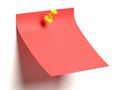 Red post-it note with yellow pushpin isolated on white background Royalty Free Stock Photo