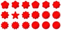 Red Postal stamps and postmarks. Collection different starburst. Set sunburst badges Royalty Free Stock Photo