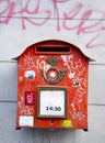 Red postbox in the street Royalty Free Stock Photo