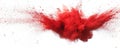 Red powder explosion creating dramatic visual effects on white background, copy space for text Royalty Free Stock Photo