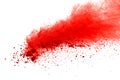 Red powder explosion on white background. Paint Holi.