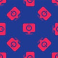 Red Power button icon isolated seamless pattern on blue background. Start sign. Vector Royalty Free Stock Photo