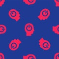 Red Power button icon isolated seamless pattern on blue background. Start sign. Vector Royalty Free Stock Photo