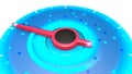 Red power indicator on blue pressure gauge, speed performance from minimum to maximum Royalty Free Stock Photo