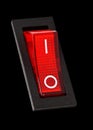 Red power switch at OF position, isolated on black background Royalty Free Stock Photo