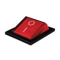 Red power switch on position, isolated macro Royalty Free Stock Photo