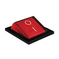 Red power switch at on position, large detailed isolated macro closeup Royalty Free Stock Photo