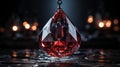 Red precious cut stone. Ruby pendant. Dark background. Macro photography. AI Generated Royalty Free Stock Photo