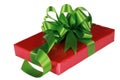 Red present with green ribbons