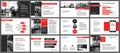 Red presentation templates for slide show background. Infographic elements for business annual report, flyer, corporate marketing