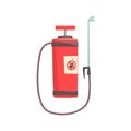 Red pressure sprayer for extermination of insects, pest control service cartoon vector illustration