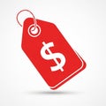 Red price tag with a white dollar symbol ($) prominently displayed in the center. The Royalty Free Stock Photo
