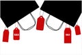 Red price tags hanging with black paper shopping bags on white background for black Friday sale concept Royalty Free Stock Photo