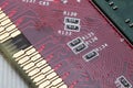 red printed circuit Board with components, chip and contacts Royalty Free Stock Photo