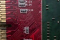 red printed circuit Board with components, chip and contacts Royalty Free Stock Photo