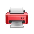 Red Printer Prints Document Vector Illustration, Office Printing Equipment Royalty Free Stock Photo