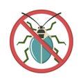 Red Prohibited Sign with Stylized Insect Denoting No Pests or Software Bugs Royalty Free Stock Photo