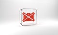 Red Prohibition sign no video recording icon isolated on grey background. Glass square button. 3d illustration 3D render Royalty Free Stock Photo