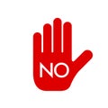 Red prohibition sign. Stop hand icon. No symbol isolated on white. Vector illustration Royalty Free Stock Photo