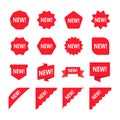 Red promotion labels with word new. Set of new sticker. Royalty Free Stock Photo